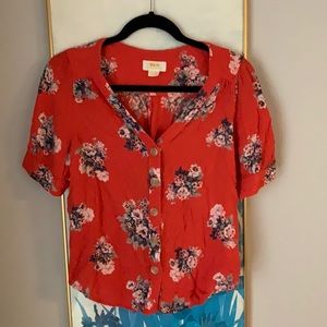 Maeve by Anthropologie Red Floral Blouse